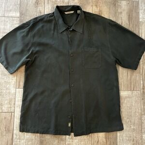 Tommy Bahama Silk Linen Shirt Size XL Green Floral Hawaiian Resort Wear Casual